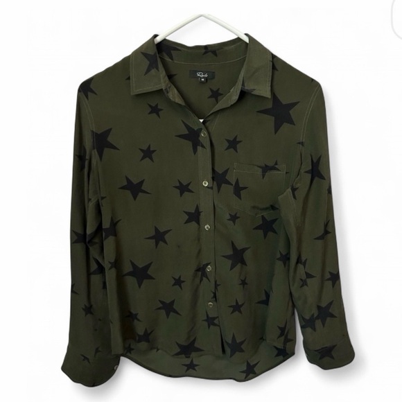 Rails Tops - Rails 100% Silk Kate Blouse in Sage Star Print Women's Top XS